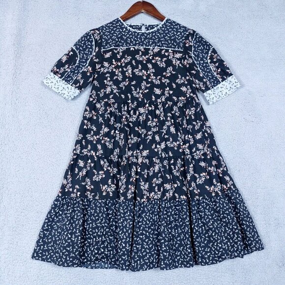 Ann Taylor Dresses & Skirts - Ann Taylor Dress Women XXS Blue Floral Short Sleeve Tiered Prairie Cottage Core